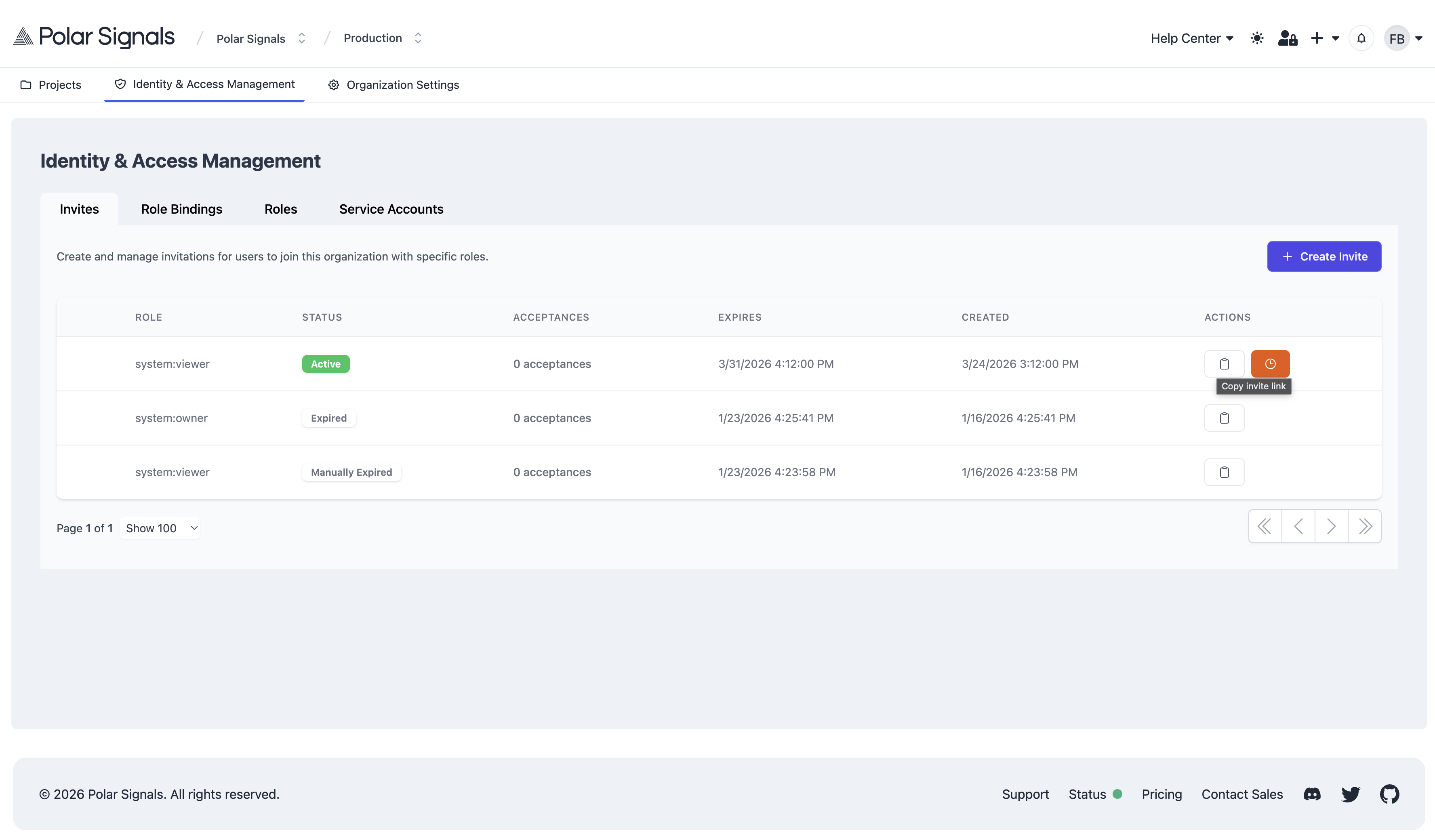Invite link generated